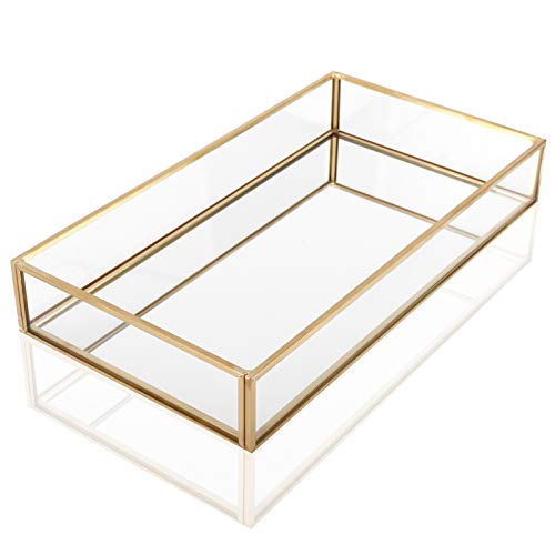 Homtone Retro Spiegeltablett Dekotablett Gold Glastablett Tablett, Glass Kosmetik Organizer Aufbewahrung Tablett für Schminktisch Dekor (30 x 20 x 5 cm) von Homtone