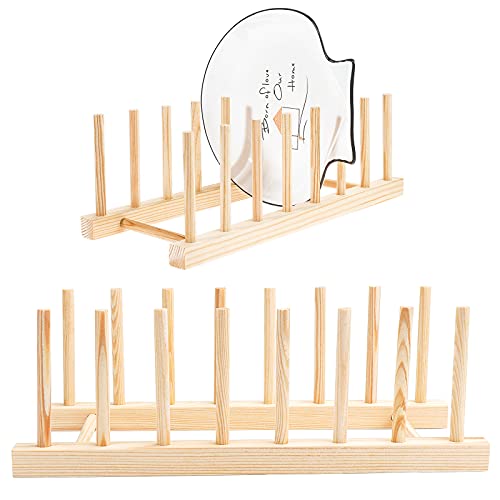 HonGien Küche Geschirrständer, 2 Stück Hölzernes Abtropfgestelle aus Holz, Ständer Topfdeckelhalter, Tablett Abtropffläche für Vorratsschüssel, Geschirr,Tassen,Buch (7 Steckplätze) von HonGien