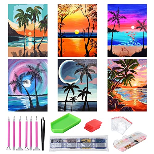 HonGien 5D Diamond Painting Kits, Diamant Malerei Kits, 6 Stück Diamant Painting Bilder für Kinder und Erwachsene, für Home Wall Decoration 30x40cm/12x16(Sonnenuntergang) von HonGien