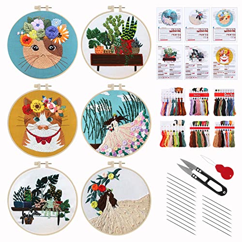HonGien Embroidery Kit,Stickerei Set Anfänger,6 Stück Besticktes Tuch mit Muster für Kinder und Erwachsene, Komplett mit Passenden von HonGien