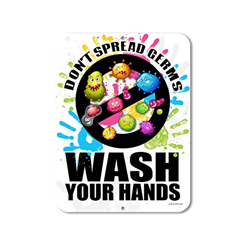 Dont Spread Keime Hände waschen Kinder Badezimmer – 22,9 x 30,5 cm Metall Aluminium Neuheit Schild Decor – hergestellt in den USA von Honey Dew Gifts