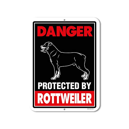 Honey Dew Gifts, HDG-1072 Aluminiumschild mit Aufschrift "Danger Protected Rottweiler, Beware of Dog", Hundeschild, Warnschild, 22,9 x 30,5 cm von Honey Dew Gifts
