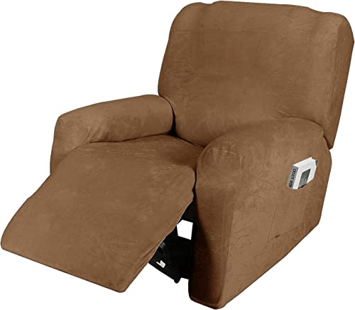 Honeyhouse Dicke Samt Sofabezüge 1-Sitzer,Super Stretch rutschfeste Couchbezug 4-Teiliges Set, Elastische Möbel Protector Plüsch Sofa Schonbezüge mit Armlehne von Honeyhouse