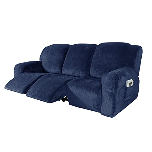 Honeyhouse Dicke Samt Sofabezüge 3-Sitzer,Super Stretch rutschfeste Couchbezug 8-Teiliges Set, Elastische Möbel Protector Plüsch Sofa Schonbezüge mit Armlehne von Honeyhouse