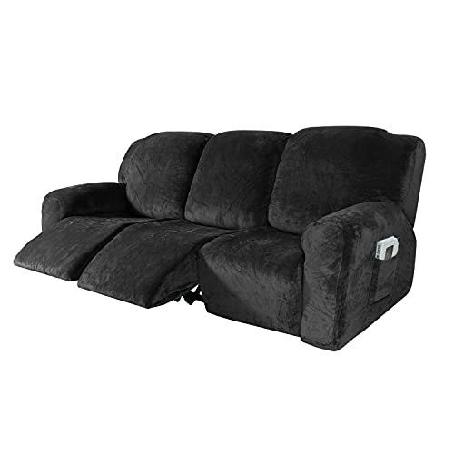 Honeyhouse Sofabezug, 8 Stück Velvet Plüsch Schonbezug Strecken Sofa Überwurf Weich Dick Sofahusse Waschbare Möbel Protector für 3 Sitzer von Honeyhouse