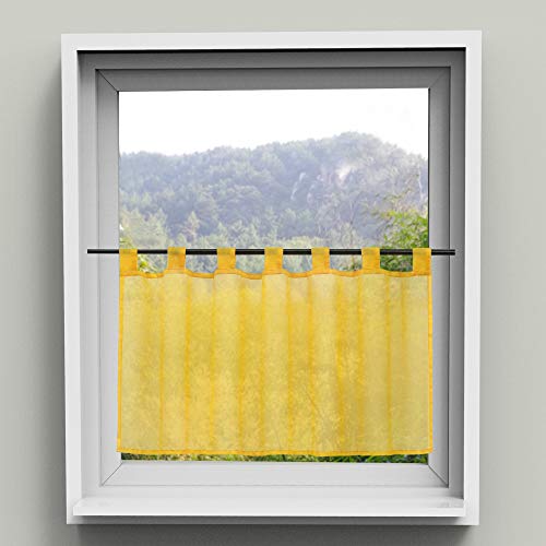HongYa Transparenter Voile Scheibengardine Uni Bistrogardine Cafe Vorhang mit Schlaufen H/B 30/90 cm Gelb von HongYa