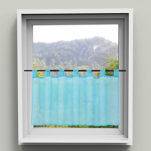 HongYa Transparenter Voile Scheibengardine Uni Bistrogardine Cafe Vorhang mit Schlaufen H/B 60/120 cm Blau von HongYa