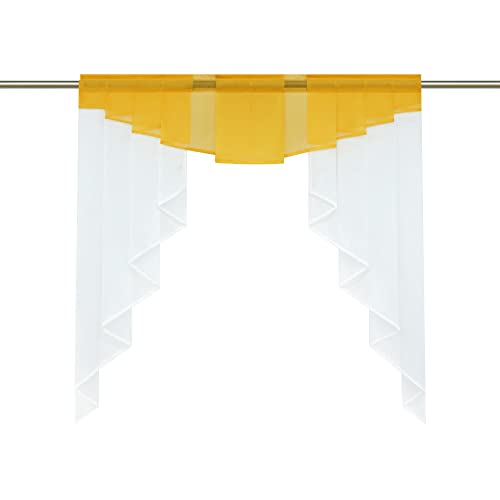 HongYa transparenter Voile Scheibengardine Tunnelzug Kurzstore Küche Kleinfenster Gardine H/B 125/120 cm Sonnengelb von HongYa