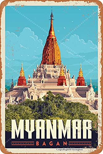 Myanmar Blechschild Dekoschild Retro Poster Metall Plakat Vintage Türschilder Deko Schild Blech Kunst Schilder Hof Bar Cafe Geschenk 20X30cm von Hongxin