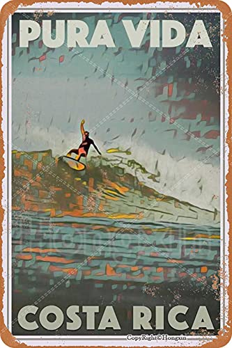 Pura Vida Surfer Costa Rica Blechschild Dekoschild Retro Poster Metall Plakat Vintage Türschilder Deko Schild Blech Kunst Schilder Hof Bar Cafe Geschenk 20X30cm von Hongxin