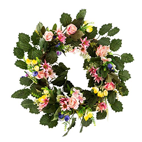 HooAMI 45cm Künstliche Türkranz Deko Kranz Dekorative Blumenkranz Wandkranz Für Frühling Sommer Alle Jahreszeiten Wanddekoration Hochzeitsfeier Festival Dekor von HooAMI