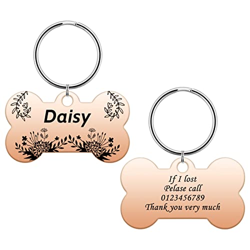 HooAMI Hundemarke mit Gravur,Knochen Hundemarke Personalisiert Dog Tag mit Gravur Namensschilder Adressanhänger Hund für Hunde und Katzen((Roségold,L) von HooAMI