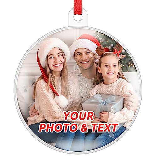 Personalisierte Weihnachtsschmuck mit Foto – benutzerdefinierte Bildtext-Ornamente für Weihnachtsbaum, Feiertag, dekorative hängende Kugel, Ornament, Andenken, Geschenk für Familie, von HooAMI