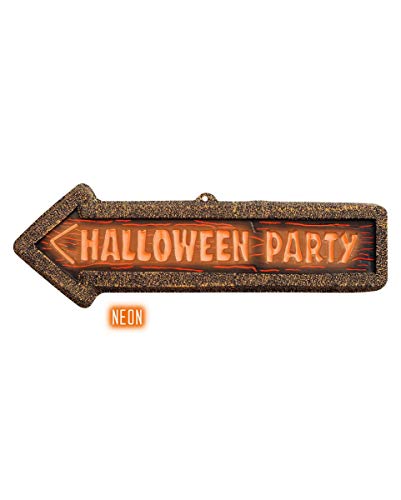 Halloween Party Hinweisschild - Orange Neonfarben 56 x 17 cm als Deko Schild von Horror-Shop