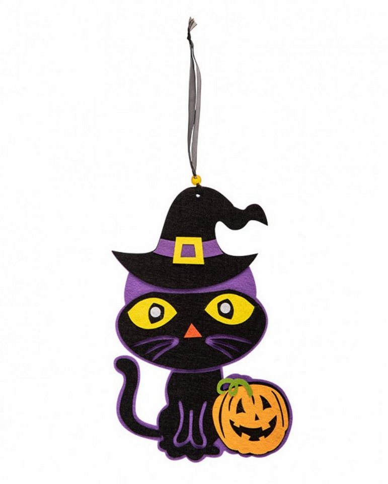 Horror-Shop Hängedekoration Halloween Katze mit Hexenhut Filzdeko zum Aufhänge von Horror-Shop