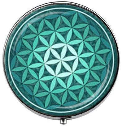 Pillendose mit Blume des Lebens – Blaugrün Aqua Art Foto – Charm Pillendose – Glas Candy Box von Hosheng