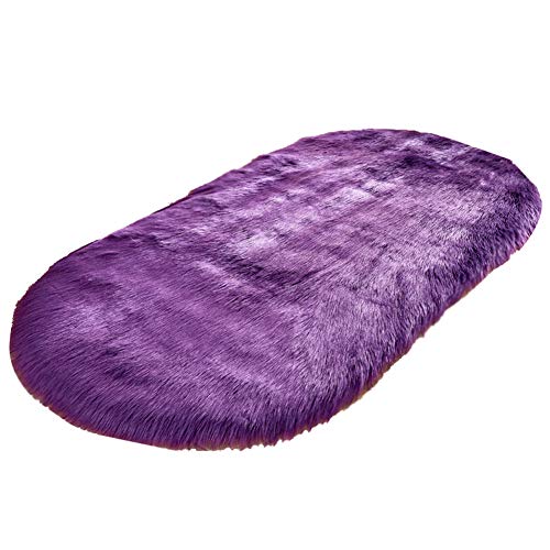 HotYou Faux Lammfell Schaffell Teppich Ellipse Kunstfell Dekofell Lammfellimitat Teppich Longhair Fell Nachahmung Wolle Bettvorleger Sofa Matte,Lila,50 * 120CM von HotYou