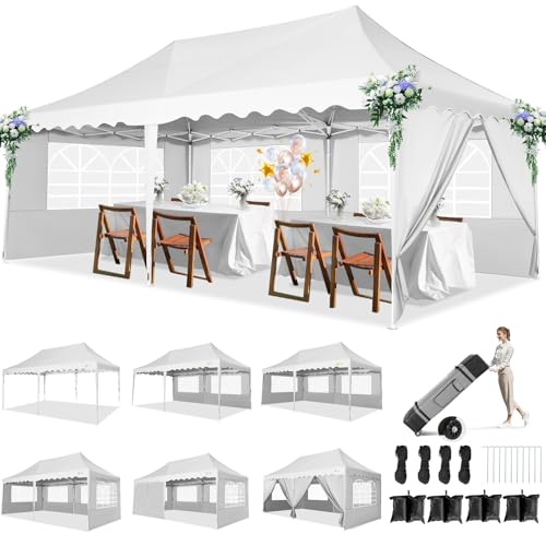 HOTEEL Pavillon 3x6 Faltpavillon 3x6 Wasserdicht Stabil, Partyzelt Faltbar Anti-Uv 50+ Pop Up Gartenpavillon mit 6 Seitenwänden, 4 Sandsäcke, Tasche mit Rollen, für Hochzeiten Partys Markt, Weiß von Hoteel