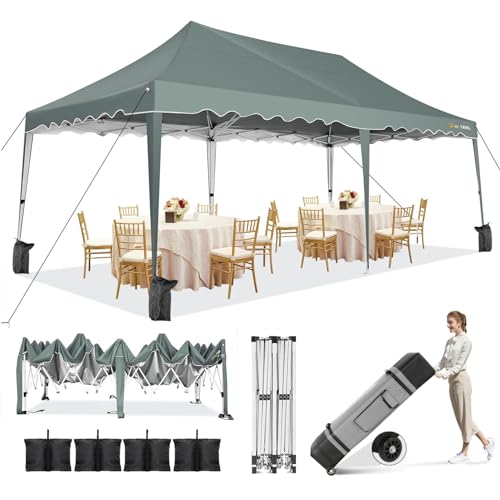 HOTEEL Pavillon 3x6 Partyzelt 3x6 Wasserdicht Stabil, Faltpavillon Faltbar Anti-Uv 50+ Pop Up Gartenpavillon mit 4 Sandsäcke, Tasche mit Rollen, für Hochzeiten Partys Picknick Markt, Grau von Hoteel