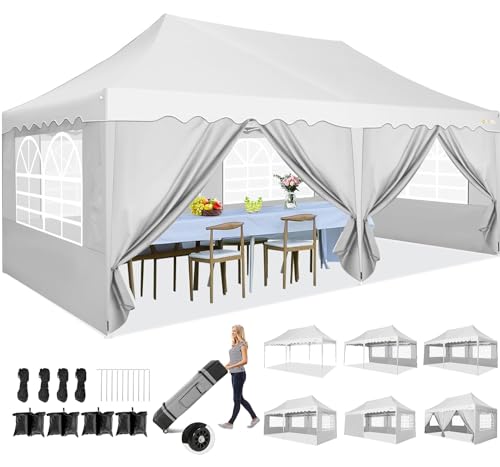 HOTEEL Pavillon 3x6 Wasserdicht Stabil Winterfest Faltpavillon 3x6 Mit 6 SeitenwäNden Partyzelt 3x6 UV-Schutz 50+, Aufbewahrungstasche Mit Rollen, FüR Party Outdoor Garten Hochzeit,Camping,Markt von Hoteel