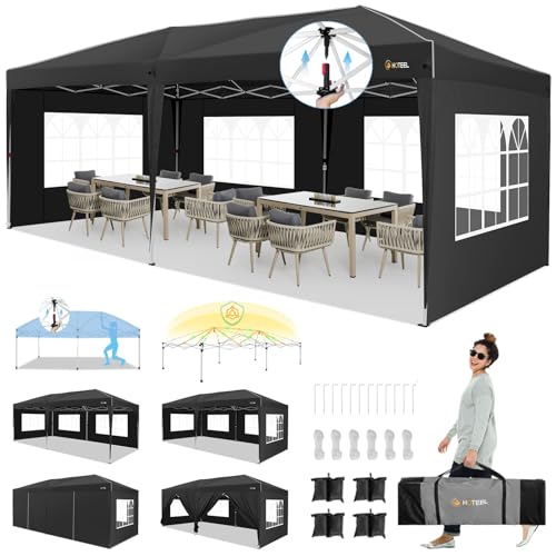 HOTEEL Pavillon 3x6 mit Seitenwnden, Faltpavillon 3x6 Wasserdicht Stabil Winterfest mit Tasche mit Rollen,4 Sandsäcke, Einfach Einzurichten Faltzelt für Outdoor-Party, Garten, Event,Schwarz von Hoteel