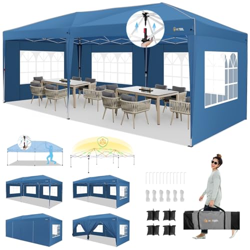 HOTEEL Pavillon 3x6 mit Seitenwnden, Faltpavillon 3x6 Wasserdicht Stabil Winterfest mit Tasche mit Rollen,4 Sandsäcke, Einfach Einzurichten Faltzelt für Outdoor-Party,Garten,Hochzeit,Event,Blau von Hoteel