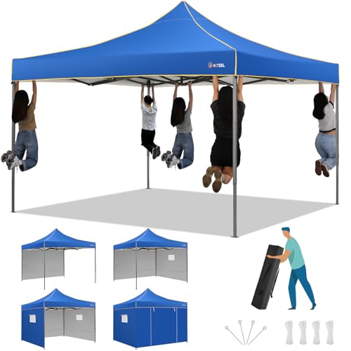 𝐇𝐨𝐭𝐞𝐞𝐥 Faltpavillon Pavillon 3x3 Wasserdicht Stabil Winterfest, Partyzelt Gartenpavillon 3mx3m Faltbar mit 4 Seitenwänden, Pop Up Pavillion Klappbar mit Tragetasche UV Schutz 50+, Blau von Hoteel