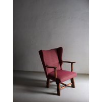 Geschnitzter Eichen Lounge Chair | Brutalist Wingback Kaminsessel Niederlande Jahrgang von HouseOfVintFurniture