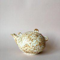 Keramik Teekanne Weiß Braun Czech Vintage von HouseOfVintFurniture