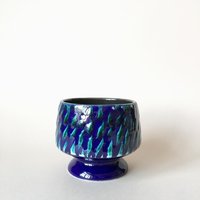 Vintage Kleiner Smaragd Blau Grün Keramik Übertopf Oder Schale von HouseOfVintFurniture