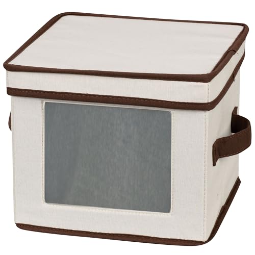 Household Essentials Dessert Plate or Bowl Storage Chest, Natural Canvas with Brown Trim von Household Essentials