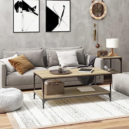 Hovothy Beistelltisch Sofa Coffee Table Couchtisch Sonoma-Eiche 100x50x40 cm Holzwerkstoff Wohnzimmer Tisch Couchtisch Holz Wohnzimmer Möbel Industrie Design Leicht Zu Reinigen von Hovothy