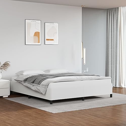 Hovothy Bettgestell Kunstleder 160x200 cm Bettrahmen Stauraumbett Doppelbett Gepolsterter Plattformbettrahmen Schlafzimmerbett für Schlafzimmer Wohnzimmer Weiß von Hovothy