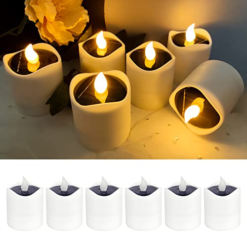 Howeifull LED Kerzen, 6 Stück Solar Kerzen Outdoor, Wasserdicht Solar Teelichter Solarkerzen Außen Flackernd für Garten Balkon Party Hochzeit Deko (Warmweiß) von Howeifull