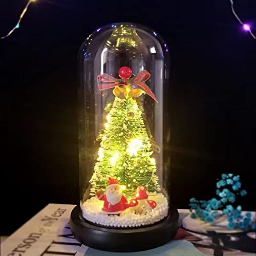 HOWEIFULL Künstlicher Weihnachtsbaum in Glaskuppel Batteriebetriebener mit Beleuchtung LED und Segenskarten für Tischdekoration von Howeifull