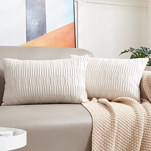 Hpocipo 2er Set 30 x 50 cm Kissenbezüge Samt Soft Moderne Kissenhüllen Dekorativ Zierkissenbezug Weicher Sofakissen Dekokissen für Wohnzimmer Sofa Schlafzimmer Dekor Cremeweiß von Hpocipo