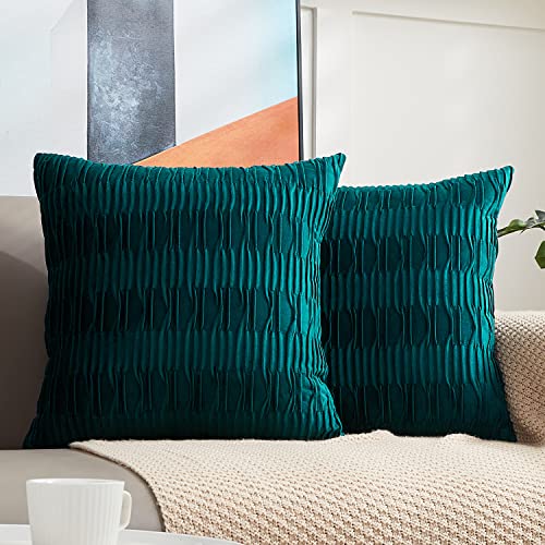 Hpocipo 2er Set 50 x 50 cm Kissenbezüge Samt Soft Moderne Kissenhüllen Dekorativ Zierkissenbezug Weicher Sofakissen Dekokissen für Wohnzimmer Sofa Schlafzimmer Dekor Dunkelgrün von Hpocipo