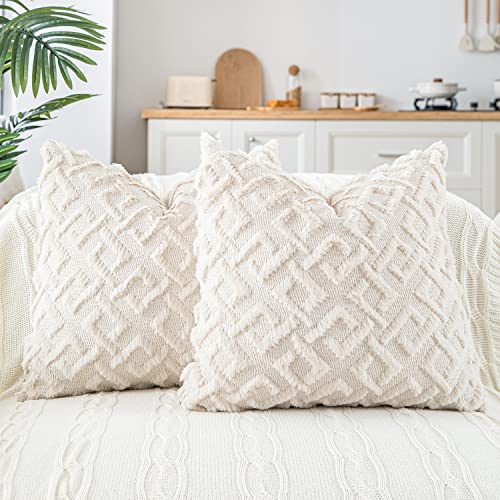 Hpocipo 2er Set Weicher Wolle Samten Kissenbezüge Boho Kissenbezug Luxus kissenhüllen Dekokissen Sofakissen Kissen Fall für Bed Sofa Auto Büro Cafe (50 x 50cm, Cream Beige) von Hpocipo