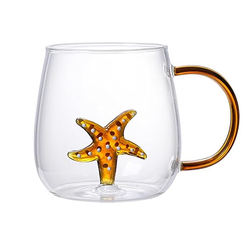 3D-Tier-Kaffeetasse, niedlicher Seestern im Inneren, Glastasse, klare Glas-Kaffeetasse mit Griff, neuartige 3D-handbemalte Tiertassen, Geschenk für persönlichen Geburtstag, Weihnachten (380 l) von Huasean