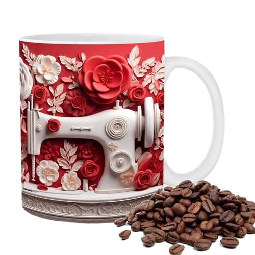 Bemalte Tasse Mit 3D-Nähfunktion, Keramik-Nähmaschinen-Kaffeetasse, Neuartige Kaffeetasse Mit Flachem Blumen-Schnittmuster, Flache Farb-Nähmaschine-Teetrinktasse von Huasean