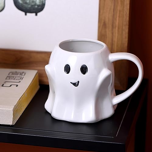 Ghost-Coffee Mu G, Halloween-Geist-Keramik-Ghostface-Tasse, Niedliche Cartoon-Geister-Tassen, Weiße Geister-förmige Tasse, Halloween-Neuheitsgeschenk Für Ihre Liebsten, 440 l von Huasean