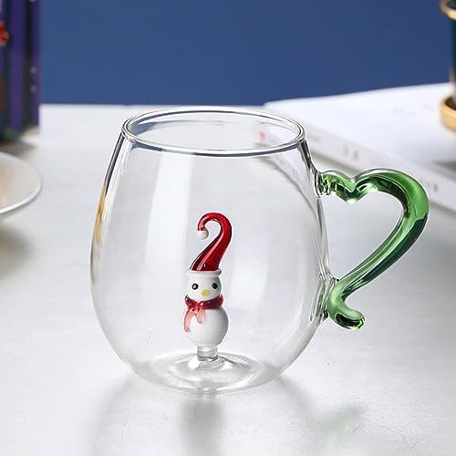 Huasean 3D-Weihnachtsbaum-Glasbecher, 400 ml, lustiger Cartoon-Glasbecher, handgefertigt, Weihnachtsbecher, Weihnachtsbaumbecher, Milchbecher, weihnachtliche Themenbecher, bestes Geschenk von Huasean