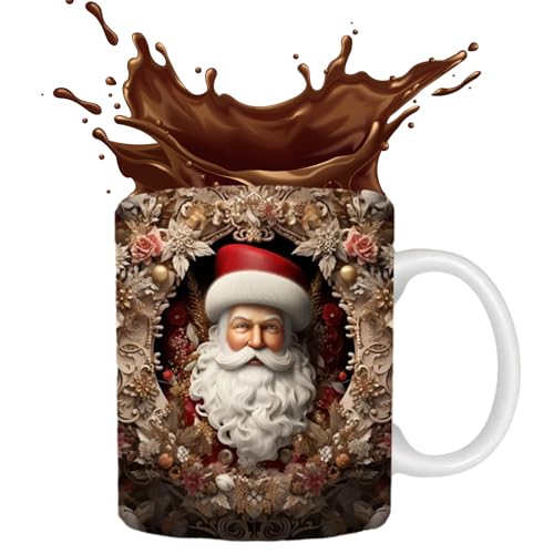 Huasean 3D-Weihnachtstasse | Weihnachten Weihnachtsmann 3D-gedruckte Kaffeetassen | Weihnachtskaffee-Teetassen Aus Keramik | Kaffeetassen Mit 3D-Effekt Und Weihnachtsthema, 350 Ml von Huasean