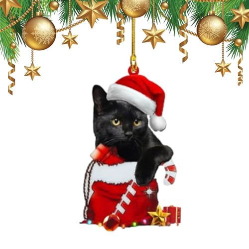 Niedliche Katzen-Weihnachtsdekorationen, Schwarze Katzen-Weihnachtsdekorationen, Acryl-2D-Katzen-Weihnachtsbaumdekorationen, Weihnachtliche Katzen-Auto-Hängedekorationen von Huasean