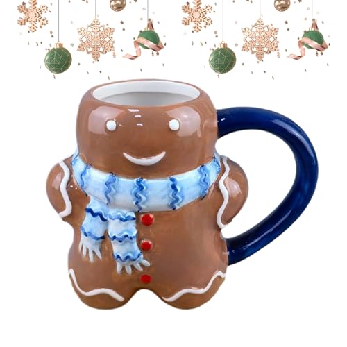 Weihnachts-Lebkuchenmann-Tasse – Keramik-Weihnachts-Kaffeetassen, Teetasse, Milchtasse | Niedliche Cartoon-Lebkuchenmann-Tasse Aus Keramik | 3D-Lebkuchenmann-Tasse Für Tee/Kaffee/heiße Schokolade von Huasean