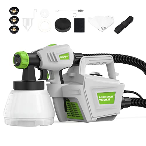 Huepar Tools 800W Farbsprühsystem, 1300ML Farbsprühpistole,1200ML/Min Elektrisches Farbspritzgerät, 3M Luftschlauch, 4 Düsengrößen&3 Spritzmuster, für Möbel, Schrank, Zaun, Stuhl, Auto, Fahrrad-SG800 von Huepar Tools