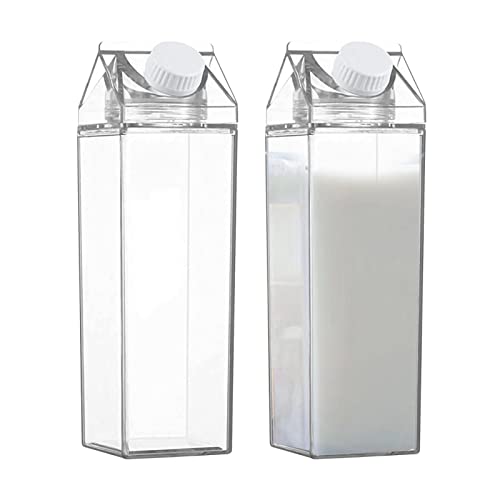 2 Stück Milchkarton Wasserflaschen, Transparente Milchbehälter, Quadratischer Milchbehälter Für Kühlschrank, Klare Wasserflasche Versiegelte Quadratische Milchflasche, Saftbecher Für Reisen, Camping von Hujinkan