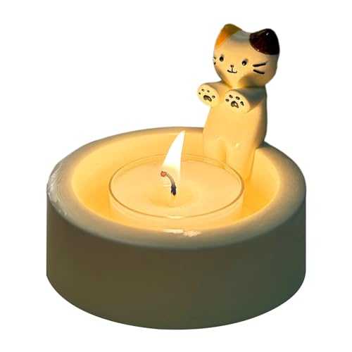 Süß Kätzchen Teelichthalter, Katzen Kerzenhalter Mit Wärmenden Pfoten, Cartoon Katze Teelicht Kerzenständer, Niedlicher Duftlichthalter, Robuster, Hochtemperaturbeständiger Kerzenhalter Holder von Hujinkan