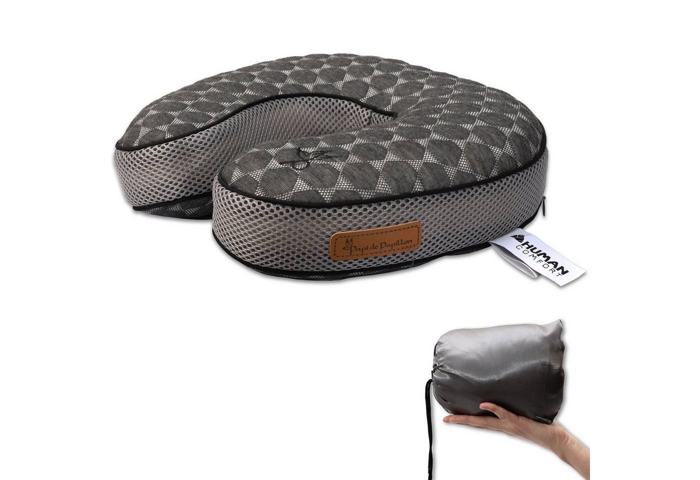 Human Comfort Reisekissen Nackenhörnchen Giat Reise Nacken, Kissen Memory Schaum Bambus 28x28 von Human Comfort