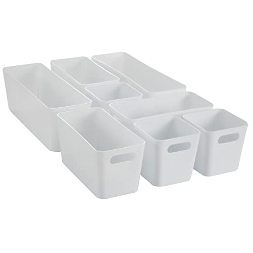 8 Teile Organizer Set - 10 cm hoch - weiß - Boxen in 3 Größen - Schubladeneinsatz - passend für Schubladen von 30 x 50 cm von Hummelladen